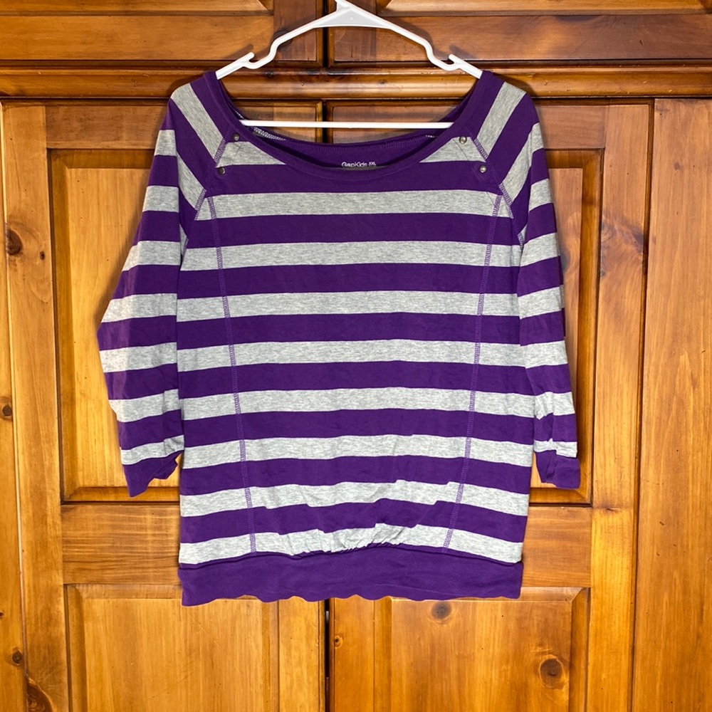 Gap Kids Gray and Purple Striped Top Shirt